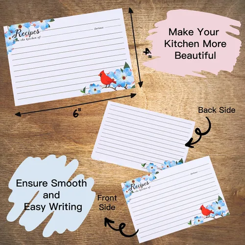 Miniatura 3 de COFICE Tarjetas de recetas de 4 x 6 pulgadas, tarjetas de recetas de doble cara, 50 unidades (pájaro)