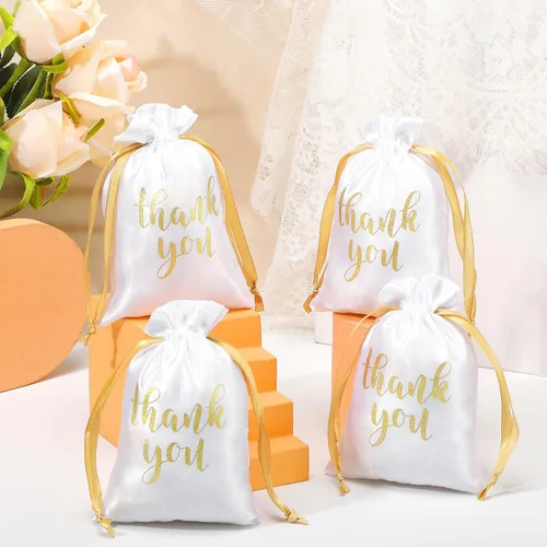 Miniatura 3 de Roowest 100 bolsas de regalo de satén con cordón de agradecimiento para joyas, bolsas de dulces para bodas, despedidas de soltera, baby shower