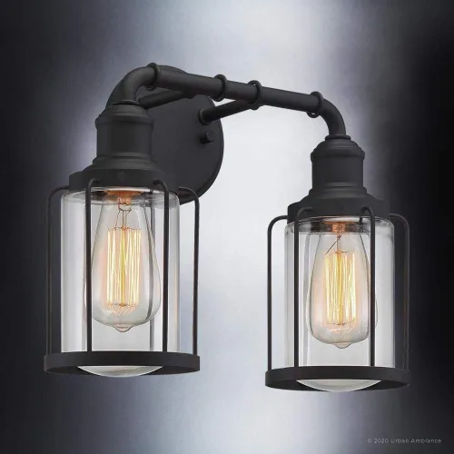 Miniatura 5 de Urban Ambiance Lámpara de tocador de baño industrial chic de lujo, tamaño mediano: 12 pulgadas de alto x 14.5 pulgadas de ancho, con elementos