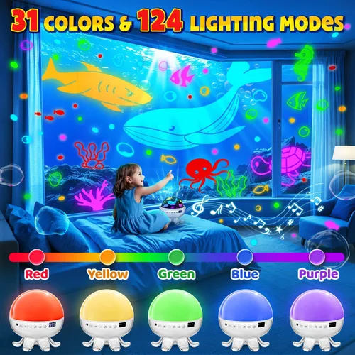 Miniatura 5 de Proyector para cachorros de juguetes para niños, 30 sonidos relajantes+máquina de sonido de 4 diapositivas, proyector de luz nocturna para bebé, 93