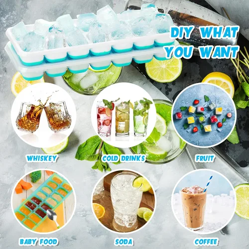 Miniatura 5 de Rtteri Paquete de 36 bandejas para cubitos de hielo, bandeja de hielo de silicona para congelador, moldes flexibles de 14 cubos, bandejas apilables