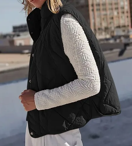 Miniatura 3 de Veatzaer Chaleco acolchado de gran tamaño para mujer, cuello alto, ligero, sin mangas, con botones