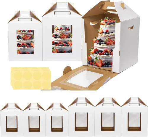 Miniatura 7 de Mcfleet Cajas altas para tartas de 12 x 12 x 14 pulgadas para tartas de nivel con ventana, 12 pulgadas desechables de gran capa con asa, caja