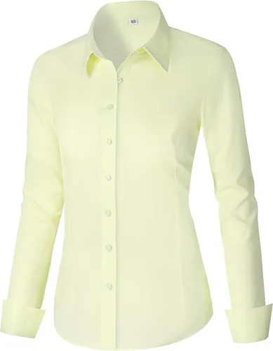 Miniatura 41 de CUNLIN - Camisas de manga larga con botones de algodón para mujer, ajustadas, camisas formales de vestir para el trabajo, blusas de trabajo, tops