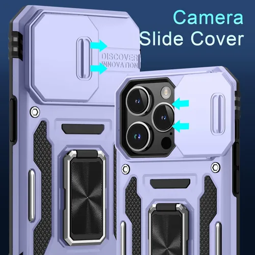 Miniatura 339 de DEERLAMN Funda para iPhone Xs Max con funda deslizante para cámara + protector de pantalla, soporte giratorio de anillo de grado militar a prueba