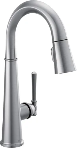Delta Faucet Lumicoat Arctic Stainless 9982-AR-PR-DST - Grifo de barra de níquel cepillado, grifo de fregadero de barra con rociador extraíble,