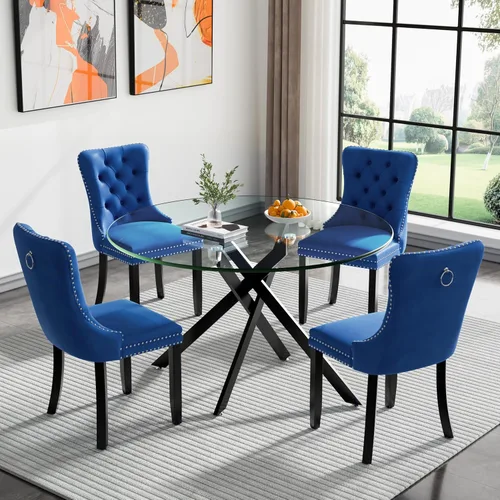 Miniatura 78 de HomVent Juego de mesa de comedor redonda de vidrio de 3 piezas, juego de mesa de comedor de vidrio templado para 2 mesas de cocina con 2 sillas