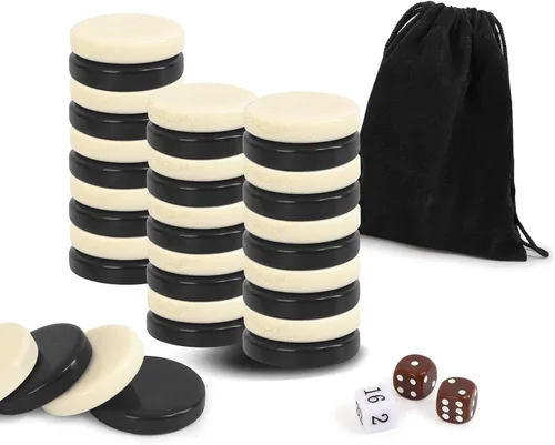 Piezas de Damas - Piezas de Backgammon - Marrón Oscuro/Natural 15 piezas Cada (Negro y Beige, 27mm/1.06in)