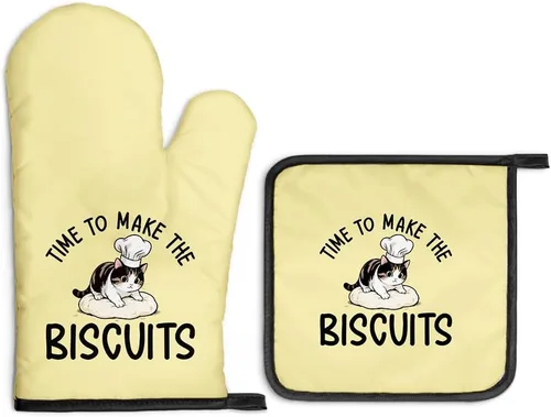 Miniatura 19 de Always Use Protection - Juego de guantes de horno y soportes para ollas, divertidos guantes de cocina retro para panaderos, regalos de inauguración