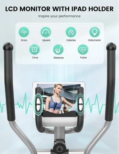 Miniatura 6 de THERUN - Máquina elíptica para el hogar, máquina de ejercicio elíptica hipersilenciosa, entrenador elíptico compacto con 8 niveles de resistencia