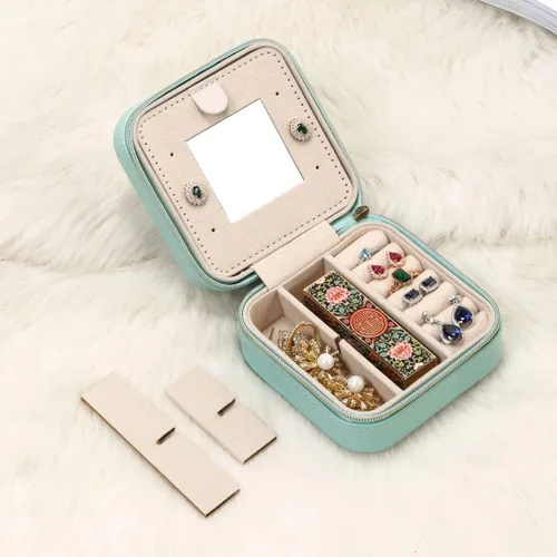 Miniatura 4 de TRODANCE Estuche de viaje para joyas con espejo, pequeño organizador de joyas de viaje, caja de joyería portátil, mini organizador de viaje, caja