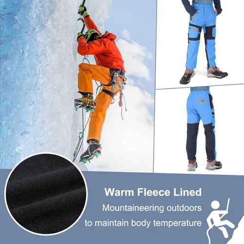 Miniatura 64 de linlon Pantalones impermeables para la nieve para niños y niños, forro polar lind para senderismo, softshell, cálidos, con aislamiento térmico