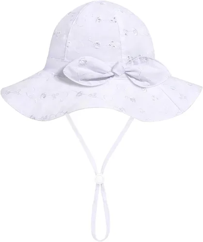 Miniatura 80 de Sombrero de sol para bebé niña con UPF 50+ sombrero de playa ajustable para exteriores con ala ancha