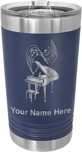 Miniatura 17 de LaserGram Vaso de pinta aislado al vacío de 16 onzas, piano de cola, grabado personalizado incluido (negro)