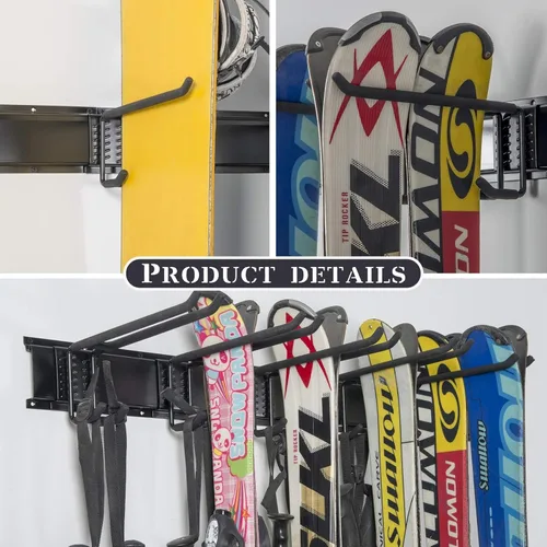 Miniatura 5 de WALMANN Sistema de organización de almacenamiento de garaje, estante de pared de esquí de hasta 10 pares de soportes para esquís, cobertizo de casa