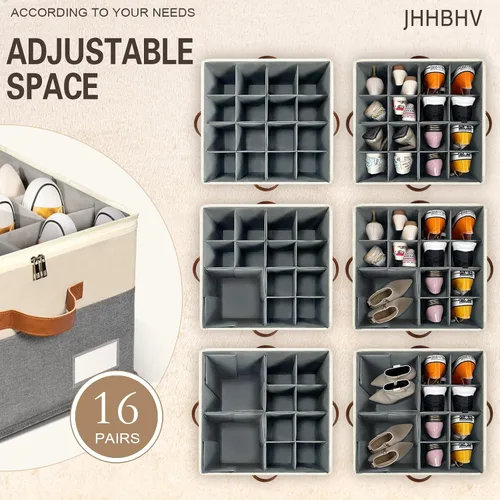 Miniatura 2 de Paquete de 1 organizador de zapatos para armario, contenedores de almacenamiento ajustables para zapatos, contenedores grandes plegables