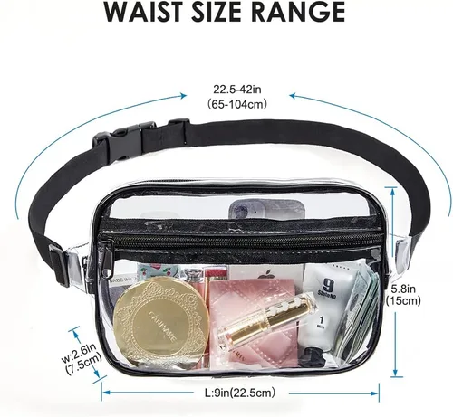 Miniatura 2 de Clearworld Riñonera transparente para mujeres y hombres, paquete de cintura aprobado por estadio con correa ajustable, bolsa de cinturón de moda