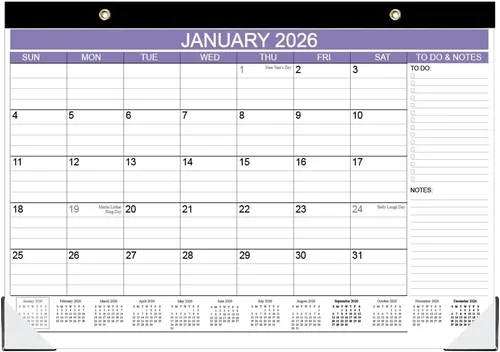 Miniatura 12 de Calendario de escritorio grande 2026, desde enero de 2026 hasta diciembre de 2026, calendarios de escritorio de 22 x 17 pulgadas con lista de Púrpura