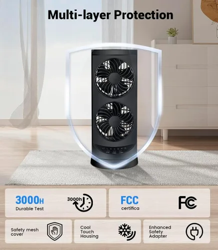 Miniatura 7 de Ventiladores de torre personales de refrigeración que soplan aire frío, ventilador de escritorio pequeño de pie con 3 velocidades y temporizador