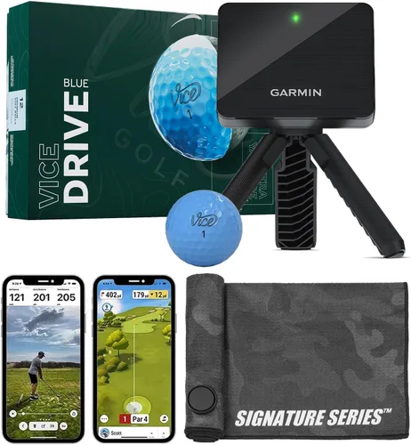 Garmin Approach R10 Monitor de lanzamiento de golf portátil con pelotas Vice Drive | Practica en casa o en el campo de conducción | métricas de