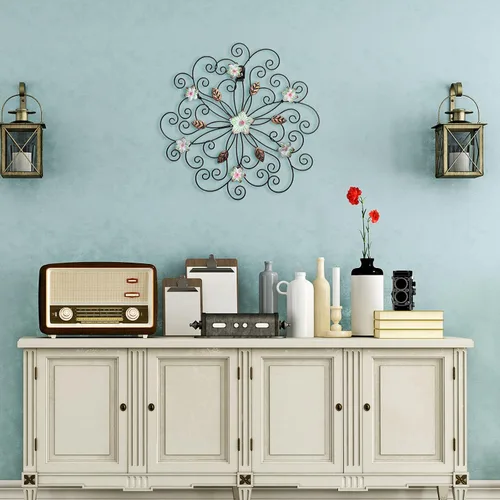 Miniatura 5 de Ferraycle Decoración de pared de flores de metal de 12 pulgadas con hoja de óxido, arte de pared de metal floral grande, decoración inspiradora