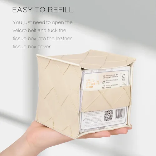 Miniatura 6 de Funda para Caja de Pañuelos de Cuero PU Cuadrada Soporte Organizador de Pañuelos Faciales Dispensador para Baño, Dormitorio, Encimera de Tocador