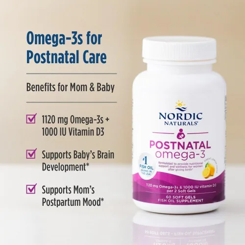 Miniatura 3 de Nordic Naturals 60 cápsulas de gel sabor limón de omega 3 para posparto, especial para madres recientes, para promover el óptimo bienestar después