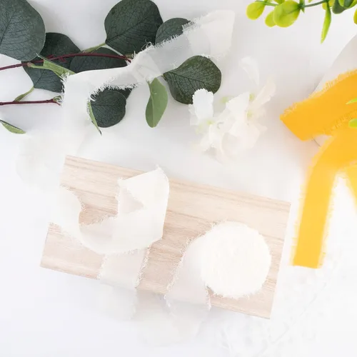 Miniatura 7 de Cintas de gasa de seda de 1.2 pulgadas x 11 yardas, cintas verdes hechas a mano con flecos para invitaciones de boda, envoltura de regalos, ramos