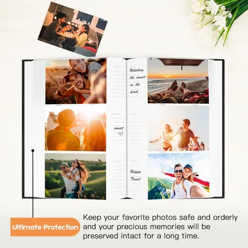 Miniatura 6 de Álbum de fotos de 4 x 6 pulgadas, 360 fotos, cubierta de marco de lino con áreas de notas, libro de fotos de 4 x 6 con espacio de escritura