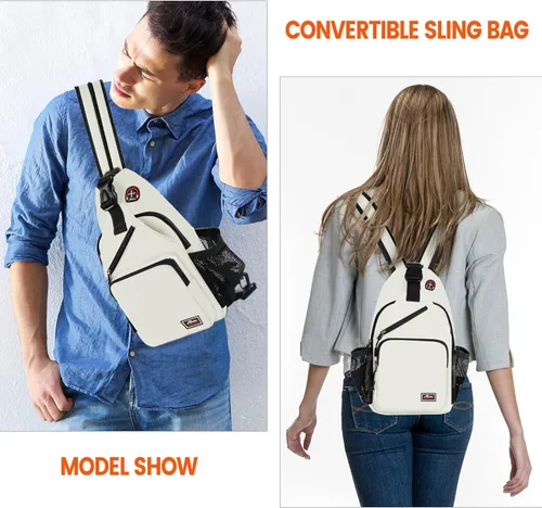 Miniatura 2 de Mochila bandolera para hombres y mujeres, mochila de hombro, bolsa de viaje, senderismo, bolsa de pecho, mochila (blanco)