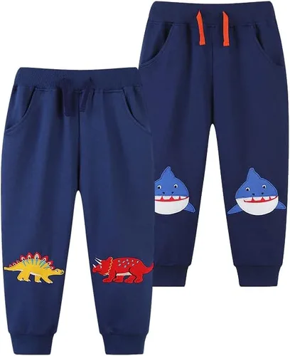 GFQLONG Paquete de 3 pantalones deportivos de algodón para niños pequeños, pantalones deportivos de dibujos animados para niños, pantalones casuales