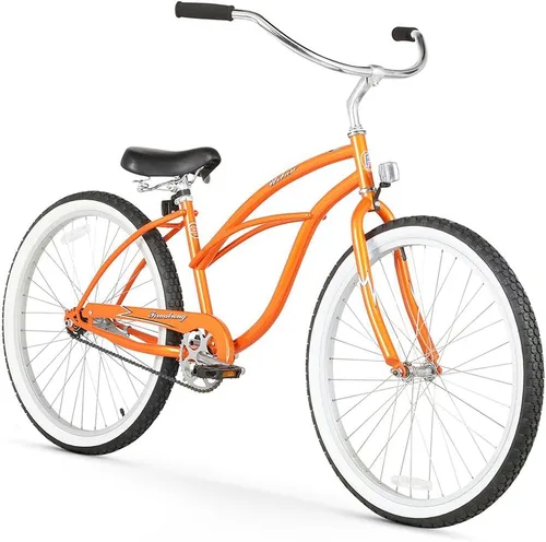 Miniatura 30 de Sixthreezero Urban Lady Beach Cruiser - Bicicleta híbrida de 3 velocidades para mujer Verde militar con llantas rosadas con asiento negro/puños
