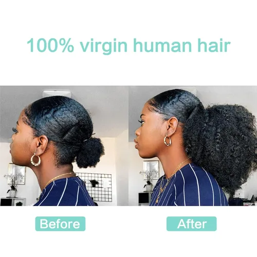 Miniatura 7 de Cola de Caballo con Cordón Afro Puff Cabello Humano Afro Rizado Crespo Cola de Caballo con Cordón 4C para Mujeres Negras Extensión de Cabello Humano