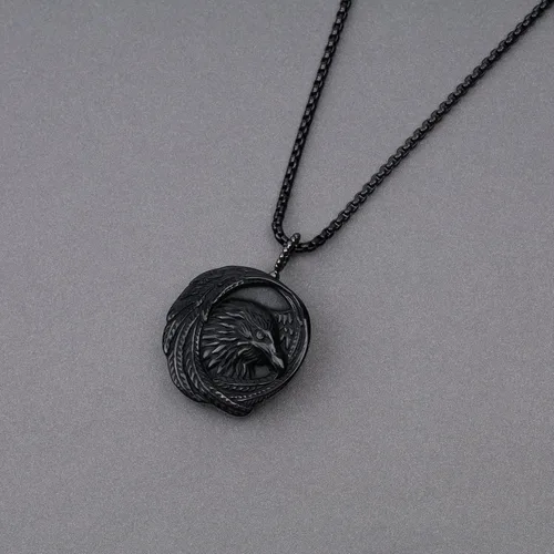 Miniatura 4 de COAI Collar de obsidiana con águila audaz para hombre
