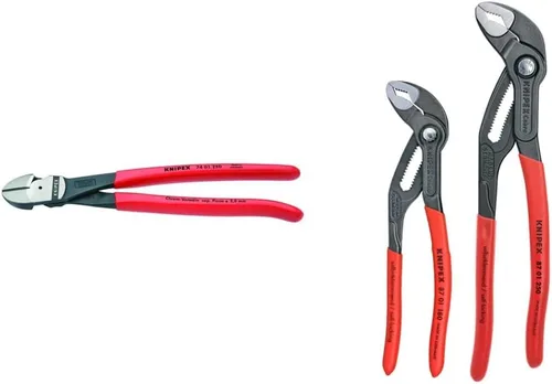 KNIPEX Juego de cortador diagonal de alto apalancamiento (7401250SBA) + juego de alicates Cobra de 2 piezas KNIPEX (8701180 y 8701250) (003120V01US)