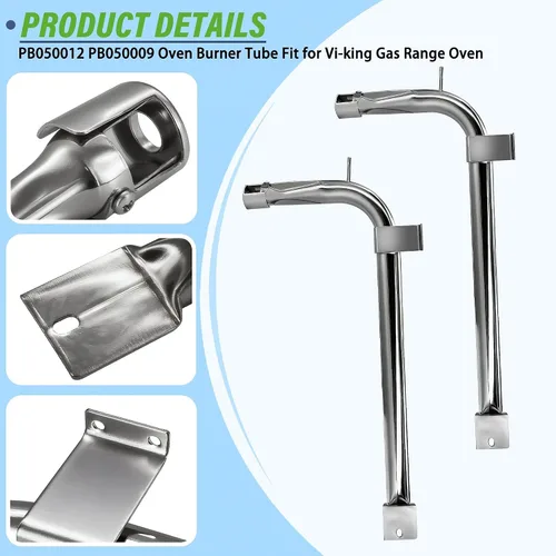 Miniatura 7 de Paquete de 2 tubos de quemador de horno de acero inoxidable PB050012 PB050009 compatible con electrodomésticos Vi-king de repuesto para quemador