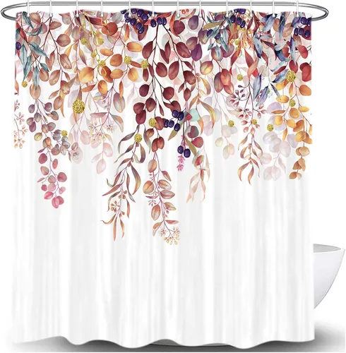 Miniatura 3 de MERCHR Cortina de ducha de otoño, lindo juego de cortinas de ducha de tela de cosecha de hojas rojas y doradas para baño, accesorios de decoración