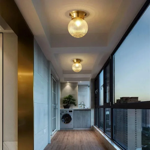 Miniatura 2 de Pattern Glass Semi Flush Mount Ceiling Lamp, Modern Globe Ceiling Light Brass Chandelier, Copper Pendant Lights E27 Ceiling Lighting Fixtures for