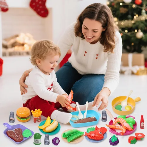 Miniatura 7 de CUTE STONE - Accesorios de juguete para cocina infantil, juego de cocina de imitación para niños pequeños con juguetes de ollas y sartenes