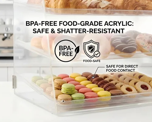 Miniatura 4 de YBSVO vitrina de panadería comercial de 3 niveles, vitrina de repostería de acrílico transparente de 21 pulgadas con bandejas extraíbles, gabinete
