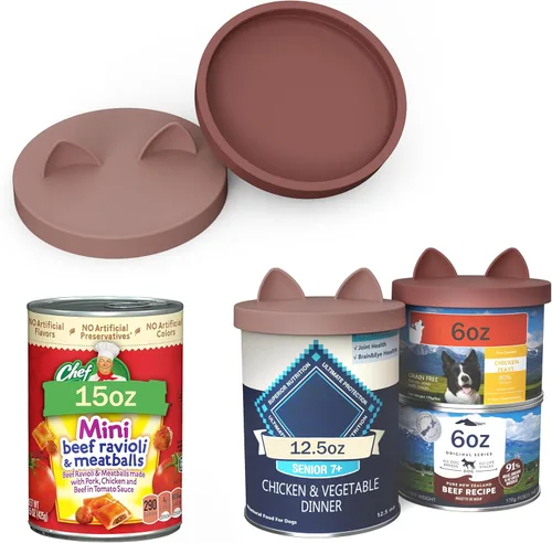 Miniatura 9 de OHMO Paquete de 2 tapas para latas de comida para mascotas (3.3 pulgadas/3.346 in), tapas de silicona para latas de comida para mascotas de 5.5