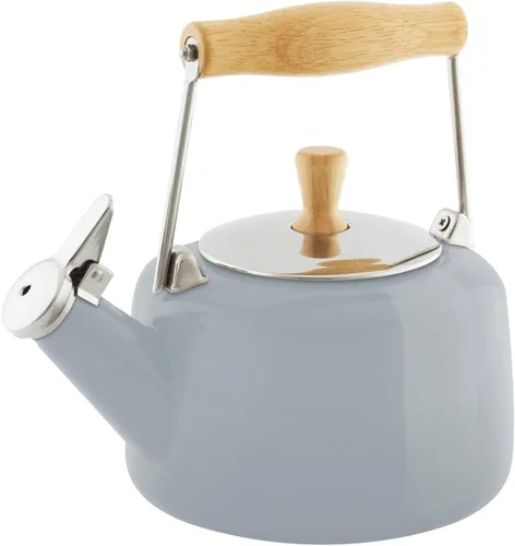 Miniatura 8 de Chantal SVEN - Tetera silbante esmaltada sobre acero con mango de madera natural, 1.4 cuartos de galón, color rojo manzana