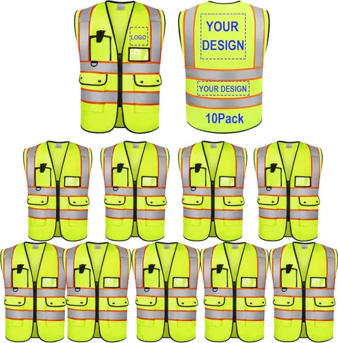 Miniatura 22 de Chaleco Reflectante Clase 2 de Seguridad ANSI con Bolsillos y Cremallera de Alta Visibilidad Uniforme de Construcción K-azul