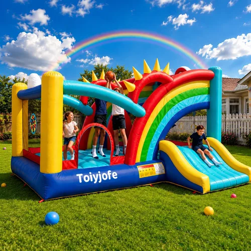 Miniatura 9 de Casa inflable de baloncesto extragrande para niños grandes de 8 a 12 años, castillo hinchable inflable de 16 pies con tobogán y aros dobles, puente