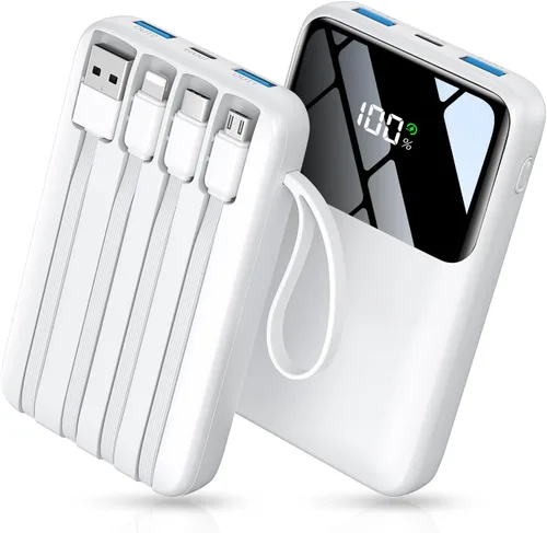 Miniatura 9 de Banco de energía, cargador portátil de 15000 mAh con cable integrado, carga rápida de 22.5 W, 6 salidas, batería esencial de viaje delgada