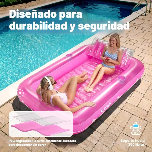 Miniatura 5 de SLOOSH Flotador inflable para adultos, con almohada, 216 x 145 cm, 4 en 1: balsa estilo tina bronceadora, camastro para tomar el sol, para fiestas