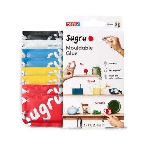 Sugru - Pegamento multiusos moldeable para fijación y fabricación creativa, 8 unidades, negro, blanco, rojo, amarillo y azul, 8 unidades Colores