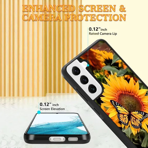 Miniatura 3 de KANGHAR Funda compatible con Samsung Galaxy S22 Plus, diseño de girasol, mariposa, antideslizante, protección contra caídas con TPU suave, a prueba