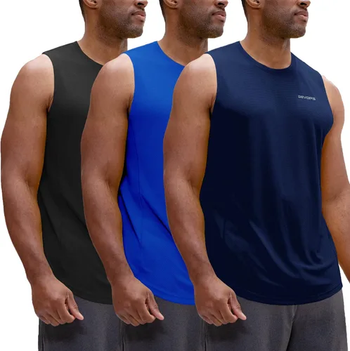 Miniatura 13 de DEVOPS - Paquete de 3 camisetas sin mangas para hombre, ajuste seco, para músculos, camiseta de entrenamiento