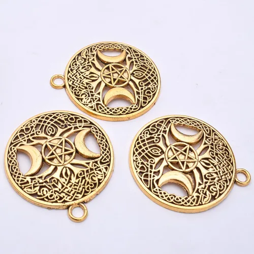 Miniatura 4 de BronaGrand 20pcs Tree of Life Charms with Triple Moon Goddess Pentagram Tibetan Alloy Round Pentacle Pendants Vintage Tree Dangle Charms for DIY